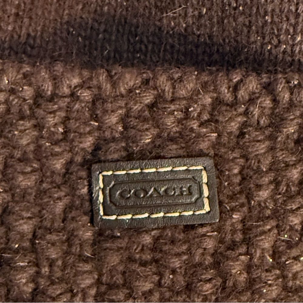 Coach Brown Wool & Cashmere Blend Youth Beanie w/ Gold Metallic Accents One Size - Picture 3 of 5